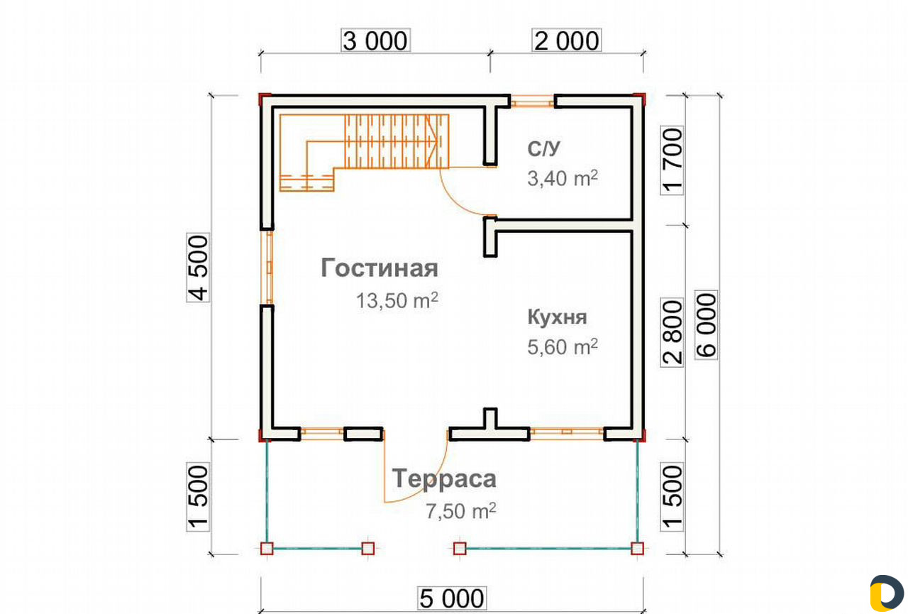 Гостевой дом 51м2 из профилированного бруса