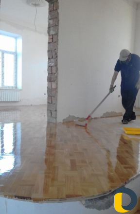 Настил паркета, шлифовка, лакировка шпунтованая до