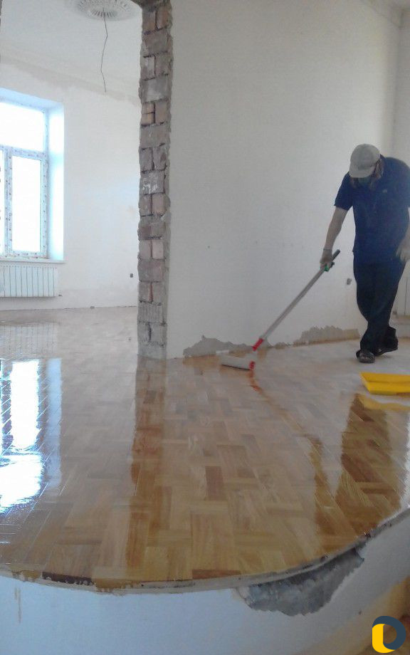 Настил паркета, шлифовка, лакировка шпунтованая до